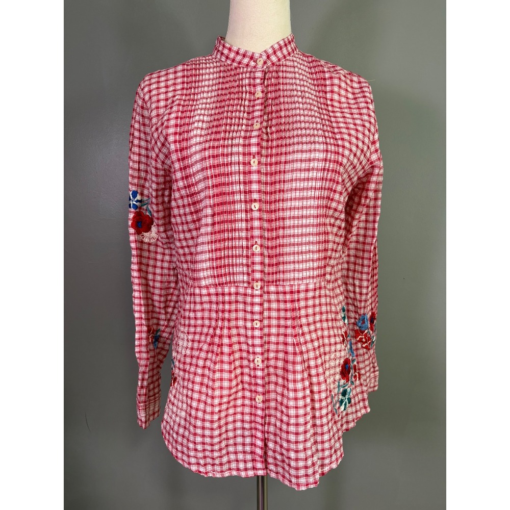 RARE NWT Johnny Was 3J Workshop Shirt S Red Gingham Plaid Coastal Cowgirl